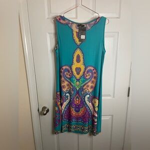 Paisley Scoop Floral Mini Dress (Turquoise)